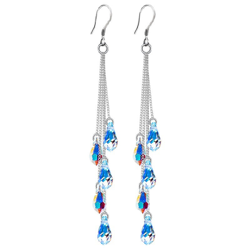 Wholesale 925 Silver Long Crystal Water Drop Tassel Earrings